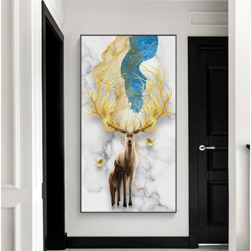 Nordic Poster Gold Deer Animal Canvas Painting Abstract Art Poster Wall Art Canvas Prints Animals Wall Pictures For Living Room