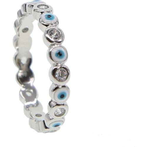 2021 New Style Top Quality Elegant Silver Color Engagement Ring Turkish Evil Eye Mixed Paved With Blue Cz For Women Wedding Gift