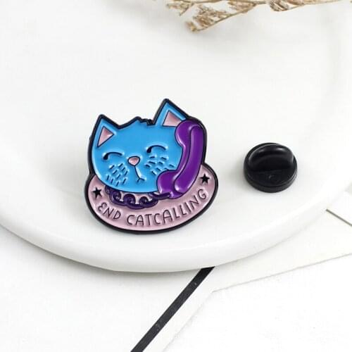 New blue cat calls cute cartoon brooch Kawaii animal cat lapel alloy small pendant childrens gift Purple Phone Pink Cat