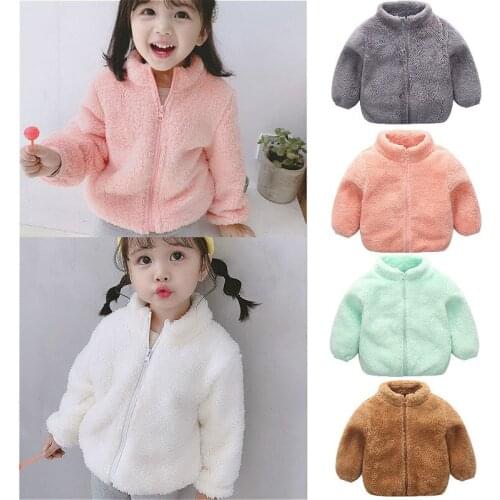 1-5Y Baby Girls Coats Outerwear 2021 Autumn Winter Baby Clothes Kids Furry Fleece Long Sleeve Zipper Warm Jacket Coats