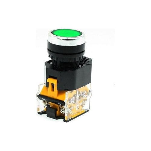 Panel Mount Green Momentary Push Button Switch 380VAC 10A 1NO 1NC DPST LA38-11