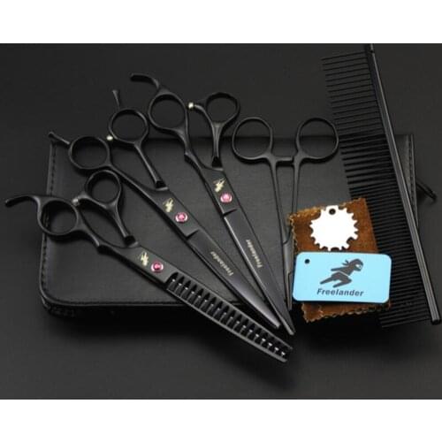 7.0 inch Professional Pet Scissors Dog Grooming Scissors Set Cutting & Curved & Shark Thinning Shears With Hemostat Comb Bag