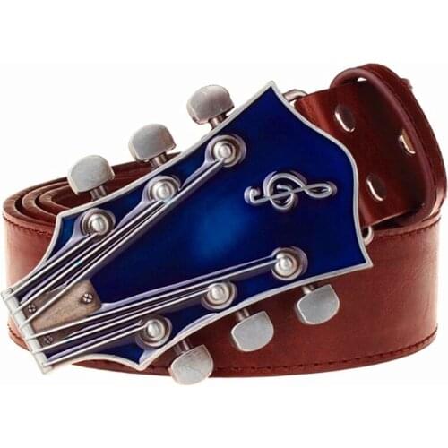 Drop shipping Fashion Metal guitar buckle belt music guitar belt Performer Decorative strap guitar style mens leather belt