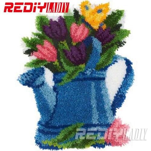 REDIY LADIY Latch Hook Rug Floor Mat Wall Tapestry Tulips Flowers Pre-Printed Canvas 3D Yarn Embroidery Carpet Rug 110x80cm