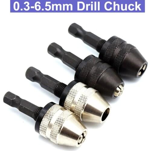URANN 0.3-6.5mm Multi Keyless Drill Chuck Screwdriver Impact Driver Adapter 1/4 '' Hex Shank Drill Bit Collet Tool Sliver Black