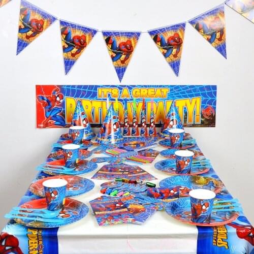 Spiderman Party Supplies Napkin Set Bowl Tablecloth Cup Knife Fork Spoon Spiderman Birthday Party Decoration Children