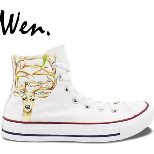 Wen Original Design Custom Hand Painted Shoes Milu Deer White High Top Men Womens Canvas Sneakers Christmas Gifts