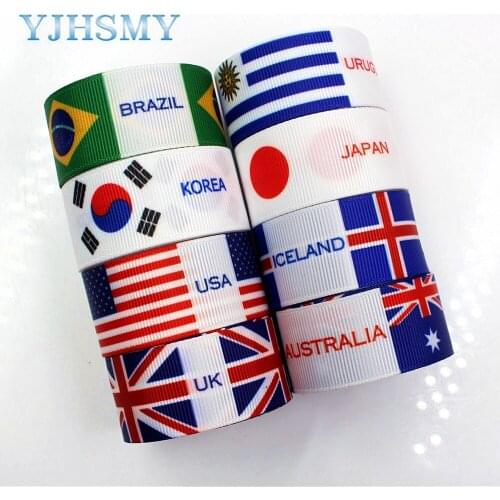 YJHSMY D-18111-109,25mm 10 yard National flag series Ribbons Thermal transfer Printed grosgrain Wedding Accessories DIY material
