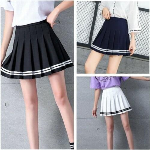 Women Girl High Waist Plain Tennis Skater Flared Pleated Short Schoolgirl Skirt