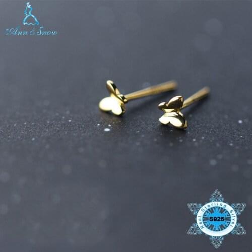 Christmas Womens 2018 925 Sterling Silver Yellow Gold plated Earring Butterfly Stud Earrings Small Cute Jewelry Fine Jewellery