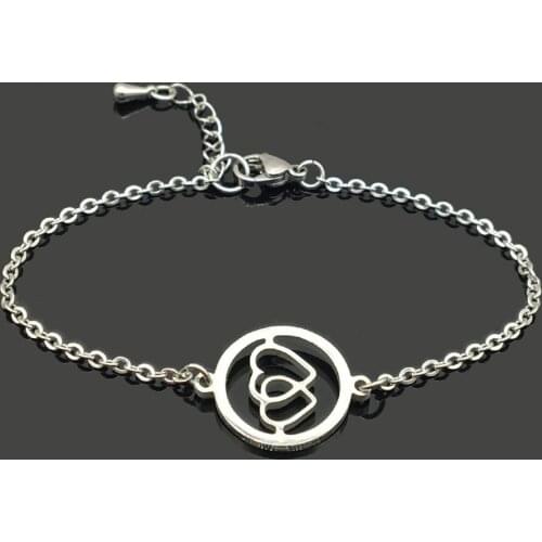 Double Love Stainless Steel Charm Chain Bracelet Stainless Steel Love in Love Pendant Chain Bracelet For Women Girls