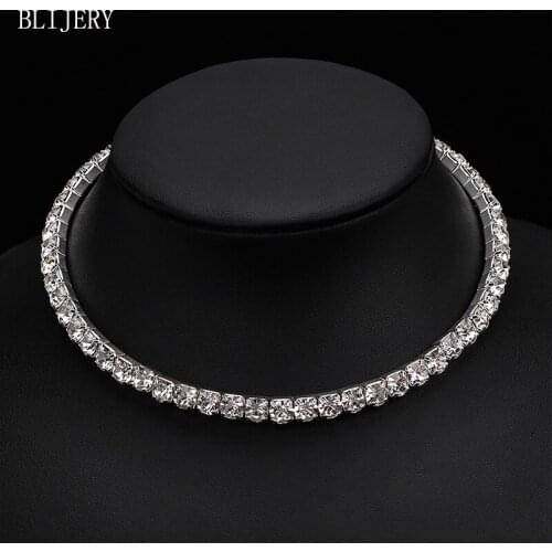 BLIJERY Fashion Crystal Choker Necklace for Women Bridal Wedding Accessories Silver Color Chokers Party Jewelry Collier Femme