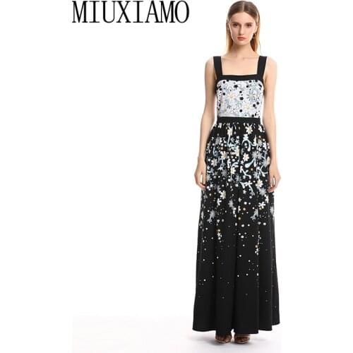 MIUXIMAO 2019 Spring&Summer Elegant Dress NewestFashion Sleeveless Floral Dress Print Ankle-Length Long Dress Women vestido