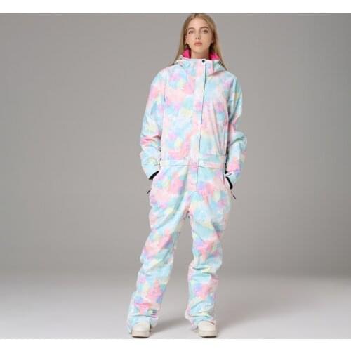 Winter Women High Quality One-piece Printing Ski Suit Female Jacket+pants Set Waterproof Windproof Snow Wear Jumpsuit Snowsuit