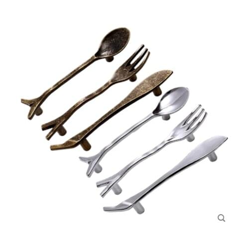 1PCS Ziny Alloy Fork Knife Spoon Handle and Knobs Cabinet Drawer Door Pulls Furniture Hardware