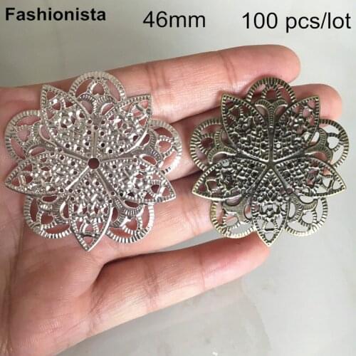 100 pcs Large 46mm Metal Filigree Flower Charms,Candock Flower Charm Connectors,Gold-color,Silver-color,Bronze,DIY Jewelry