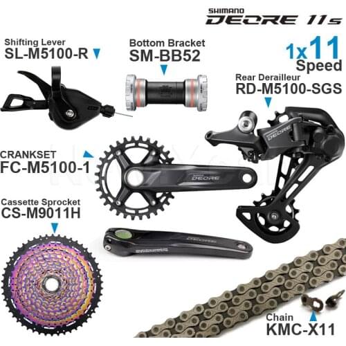 SHIMANO DEORE M5100 11Speed Groupset Shifter Rear Derailleur CRANKSET Bottom and Colorful Cassette Sprocket 11-50T KMC X11 Chain