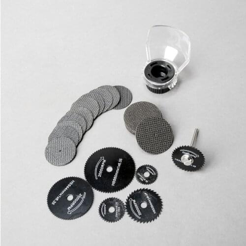 20Pcs 32MM&38mm Resin Abrasive Discs+7Pcs HSS Circular Saw Blade with 1/8" Shank Mandrel+1 Protective Cover for Electric Grinder