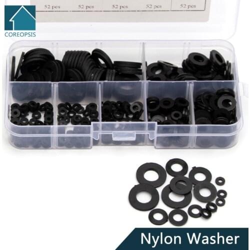 364pcs Black Nylon Washer Flat Gasket Plastic Sealing O-rings Assortment Connecting Protection Washers M2 M2.5 M3 M4 M5 M6 M8
