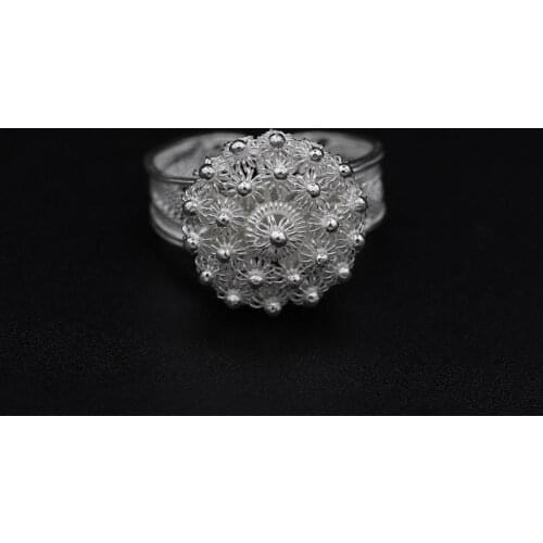 925 Sterling Silver Filigree Ring Inlaid Mardin Assyrian Turkish Special Hoop Adjustable Finger Width Collet Women Jewelry