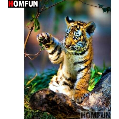 HOMFUN Full Square/Round Drill 5D DIY Diamond Painting "Animal tiger" 3D Embroidery Cross Stitch 5D Home Decor A13600