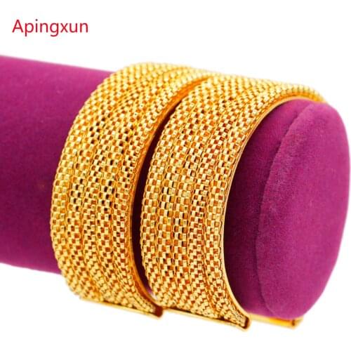 Apingxun 2pcs/lot Gold Color African Bridal Wedding Jewelry American Middle East Women Men Bangle Rectangle Shape Cuff Barcelet