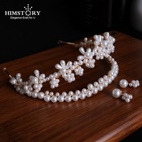 Himstory Fashion Handmade Pearl Bridal Headband Tiara Romantic Jewelry Wedding Hairband Women Accessories Headpiece