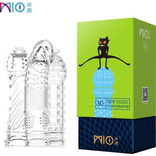 MIO Big Particle Condoms Crystal Transparent Penis Sleeve Reusable Extend Penis G-spot Stimulate Erotic Intimate Goods Products