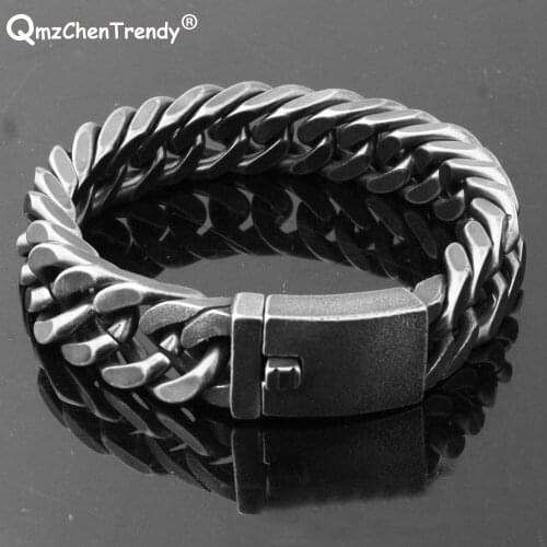 Mens Bracelet 316L Stainless Steel Wristband Jewelry Vintage Heavey Curb Cuban Link Chain Bangle Bracelets