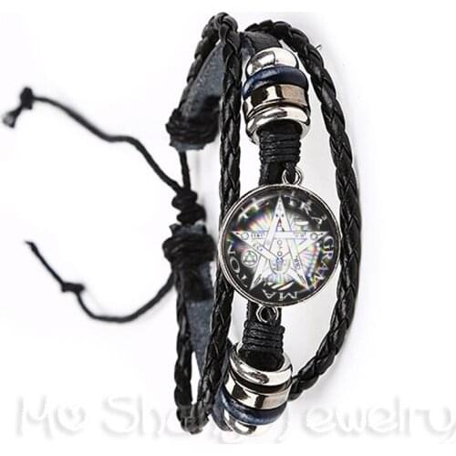 Satanic Pentagram Star Symbols Statement Black/Brown Leather Bracelet Bangle Handmade For Men Women Fashion Jewelry Pagan Gift
