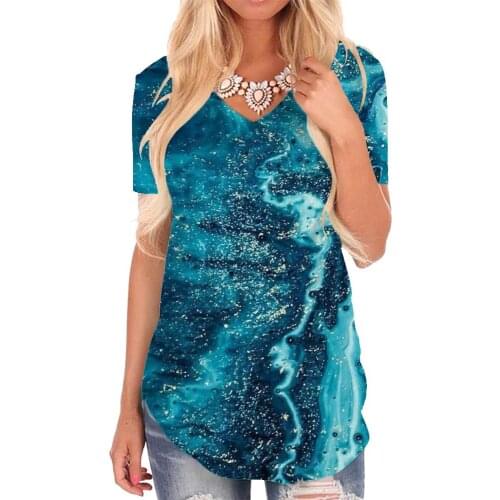 Giyu Brand Dark Blue T Shirt Women Abstract Funny T shirts Psychedelic T-shirts 3d Art V-neck Tshirt Womens Clothing Fashion