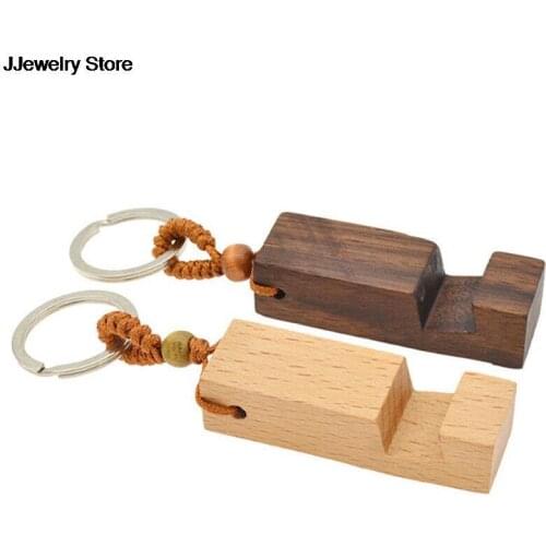 HOT 1pc Creative Lightweight Slim Design Wooden Mobile Phone Stand Holder Stand Pendant Keychain