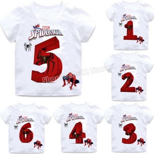 Marverl Series Spiderman Children T Shirts Fashion Clothes Birthday Boys Summer Clothes Short Sleeve Tops Kids Number Tee Gifts
