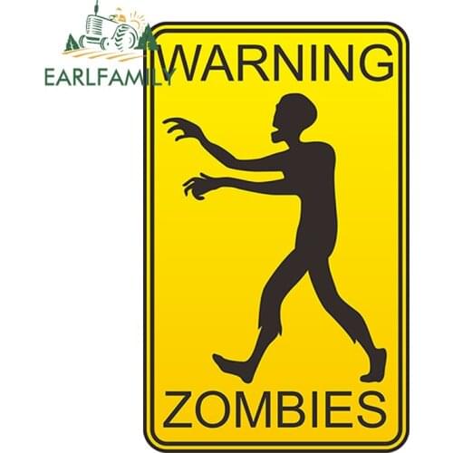 EARLFAMILY 13cm x 8cm Car Styling Warning Zombies Vinyl Sticker Car Trunk Window Bumper Decal Reflective Car Sticker