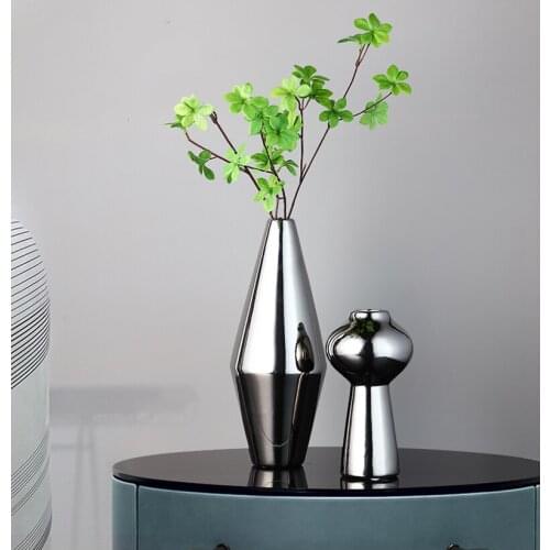 2021 Creative Electroplating Geometric Ceramic Vase Decoration Living Room Dining Table with Dried Flowers Soft Decorations