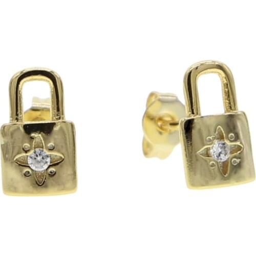 Huggie lock Earrings Tiny stud gold color Earrings Small Lock Earrings For Women Girls Jewelry