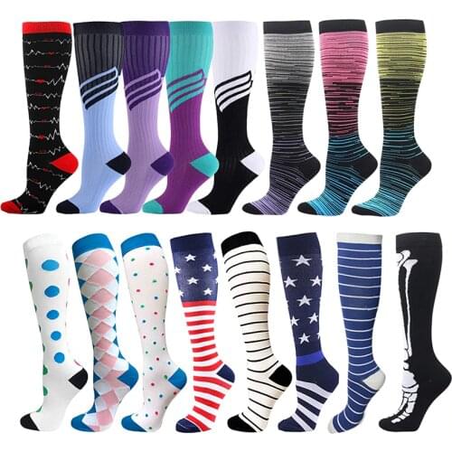 HUAYA Men Women Compression Socks Sports Funny Pattern Star Dots Lines Dog Elk Compress Run Nylon Leg Pressure Stockings HUAYA
