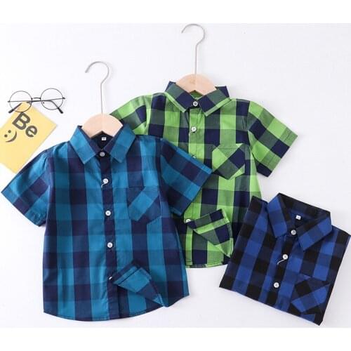 Baby Boy Checkered Blouse Kids Shirt Girl Clothes Toddler Social Shirts For Boys To School Blouses Childrens Short Sleeve Top