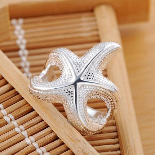 Hot high quality 925 Sterling Silver fine Big starfish Rings For Women Fashion Party Charm wedding uxury Jewelry Christmas gift