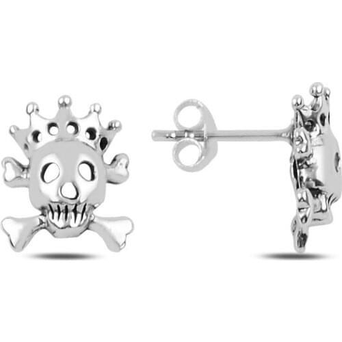 KUTAYDAN Oxidized Skull And Crossbones Earrings 925 Sterling Silver