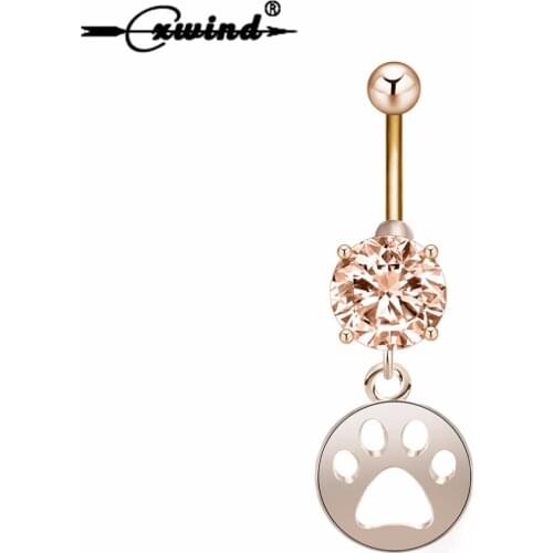 Cxwind Cute Piercing Navel Surgical Zircon Belly Button Rings Navel Jewelry Charm Dog Cat Paw Dangle Body Piercing Ring Men Gift
