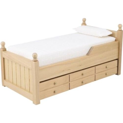Dollhouse Miniature Single Bed Drawer Bed 1:12 Scale Furniture Decoration