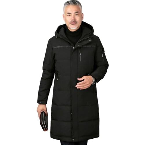 Plus Size 5XL Middle-aged Men Winter Down Coat For Father Long White Duck Down Winter Jacket Men Hooded Down Parka Men Overcoat