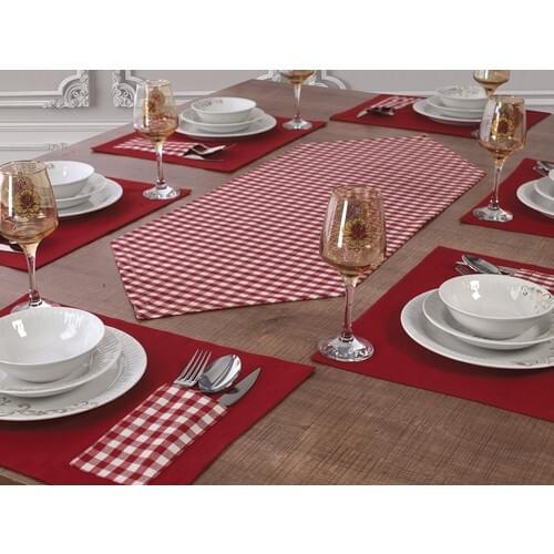 Tropik Home Tropikhome Moena American Service Supla and Runner Set 6 Personality Red Plaid Pattern Set