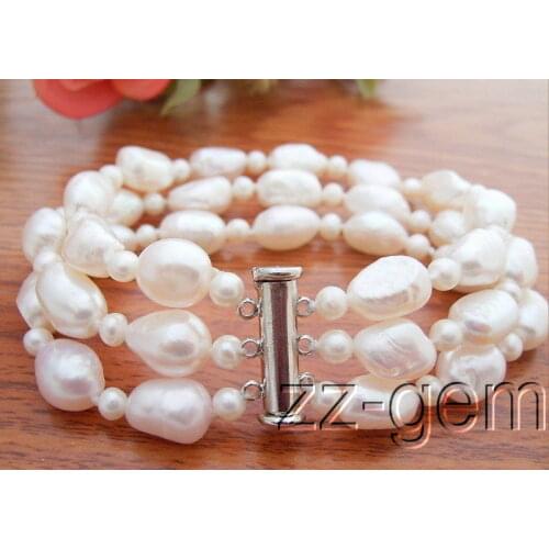 Natural freshwater pearl 6-10mm White Baroque Pearl Bracelets 7.5inches