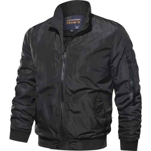 Solid Bomber Jacket Men Casual Autumn Spring Military Pockets Jackets Man Outwear Slim Fit Mens Coat Tracksuit Brand Clothes