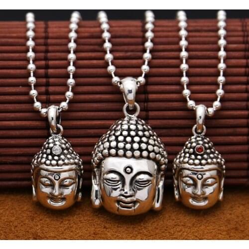 Handcrafted 925 Silver Buddha Pendant Necklace 925 sterling Tibetan Buddha Head Amulet Pendant Good Luck Buddha Statue Amulet