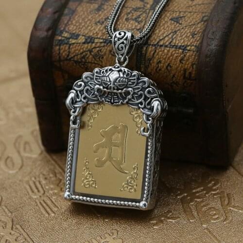 S925 Sterling Silver Jewelry Lucky Shurangen Mantra Tag Mens Personality Thai Silver Retro Necklace Buddha Pendant