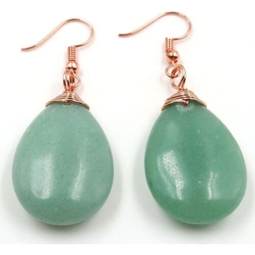 FYSL Rose Gold Color Wire Wrap Water Drop Green Aventurine Dangle Earrings for Women Opalite Opal Jewelry