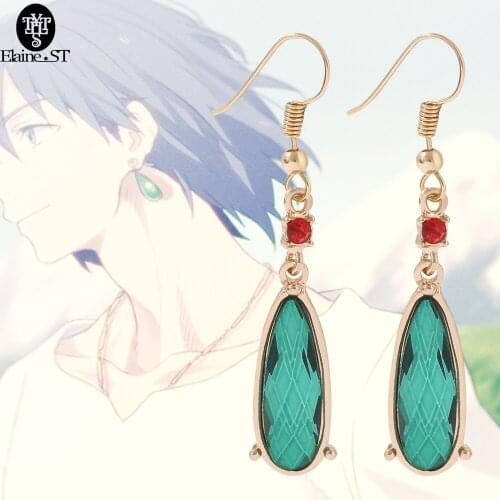 Howls Moving Castle Earrings Inlaid With Green Crystals Japanese Anime Prince Hayao Miyazaki Magic Pendant Cosplay Jewelry